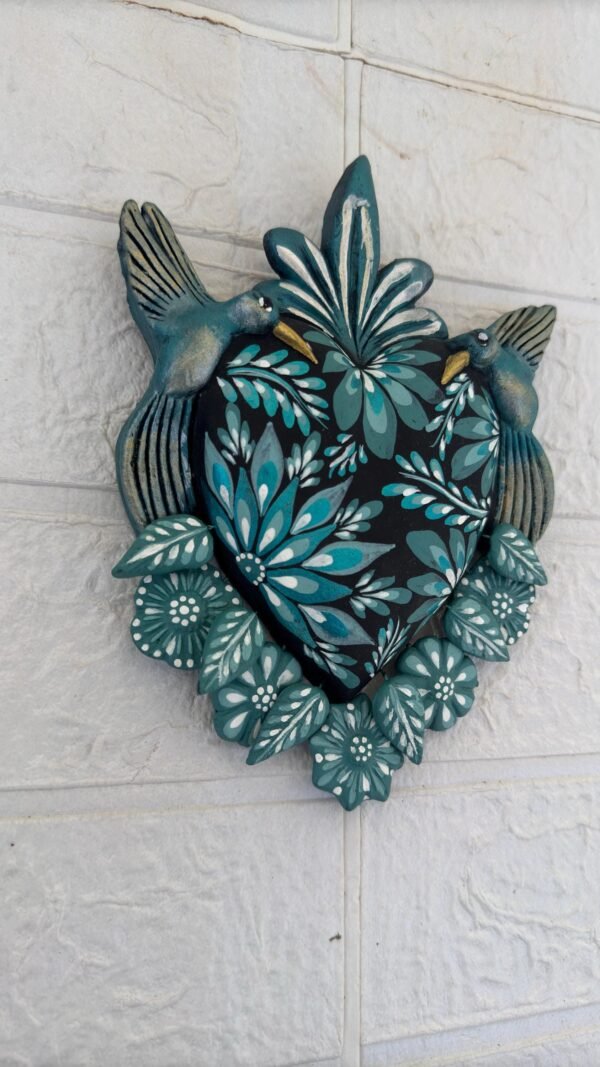 Corazon Sagrado Hummingbird Mexican Clay Decoration, MexicanHeart, Heart Wall Hanging, Decorative Heart, Rustic Heart Decor, Heart Statue - Image 2