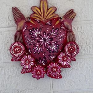 Corazon Sagrado Hummingbird Mexican Clay Decoration, MexicanHeart, Heart Wall Hanging, Decorative Heart, Rustic Heart Decor, Heart Statue