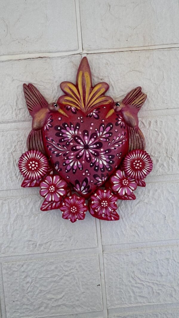 Corazon Sagrado Hummingbird Mexican Clay Decoration, MexicanHeart, Heart Wall Hanging, Decorative Heart, Rustic Heart Decor, Heart Statue