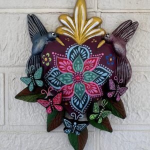 Corazon Sagrado Hummingbird Mexican Clay Decoration, MexicanHeart, Heart Wall Hanging, Decorative Heart, Rustic Heart Decor, Heart Statue