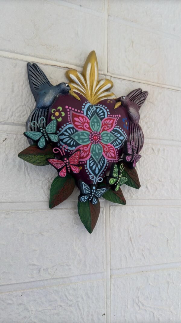 Corazon Sagrado Hummingbird Mexican Clay Decoration, MexicanHeart, Heart Wall Hanging, Decorative Heart, Rustic Heart Decor, Heart Statue - Image 2