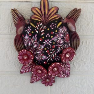 Corazon Sagrado Hummingbird Mexican Clay Decoration, MexicanHeart, Heart Wall Hanging, Decorative Heart, Rustic Heart Decor, Heart Statue