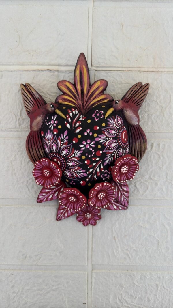 Corazon Sagrado Hummingbird Mexican Clay Decoration, MexicanHeart, Heart Wall Hanging, Decorative Heart, Rustic Heart Decor, Heart Statue