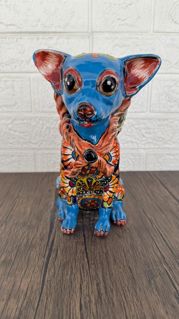 Talavera Chihuahua Pot , Ceramic dog, Talavera pottery, Puebla Mexican Pottery, Chihuahua Statue, Dog Sculpture  Hand Painted By Artisans - Image 2