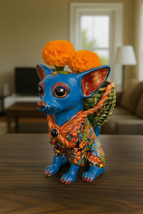 Talavera Chihuahua Pot , Ceramic dog, Talavera pottery, Puebla Mexican Pottery, Chihuahua Statue, Dog Sculpture  Hand Painted By Artisans