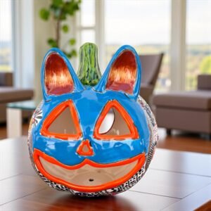 Talavera Halloween Pumpkin  Handmade Colorful  Ceramic Jack-O’-Lantern Artisan Pottery from Puebla Unique Fall & Day of the Dead Spooky Art