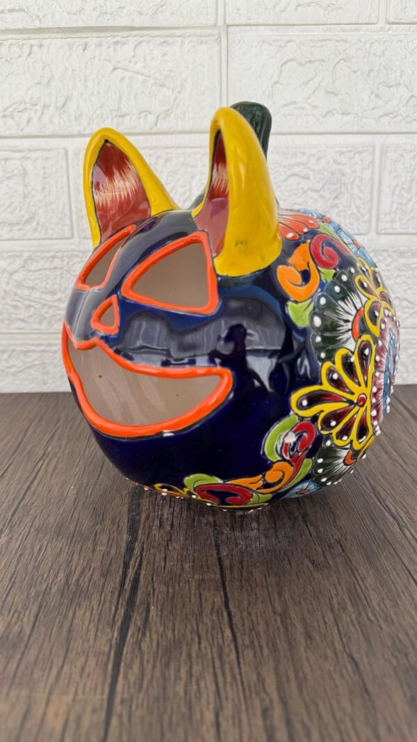 Talavera Halloween Pumpkin  Handmade Colorful  Ceramic Jack-O’-Lantern Artisan Pottery from Puebla Unique Fall & Day of the Dead Spooky Art - Image 2