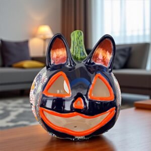 Talavera Halloween Pumpkin  Handmade Colorful  Ceramic Jack-O’-Lantern Artisan Pottery from Puebla Unique Fall & Day of the Dead Spooky Art
