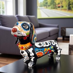 Talavera Dachshund Scupture Ceramic Dog, Talavera Pottery, Puebla Mexican Pottery, Dachshund Statue, Handmade And Hand Painted  Home Decor