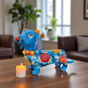 Talavera Dachshund Scupture Ceramic Dog, Talavera Pottery, Puebla Mexican Pottery, Dachshund Statue, Handmade And Hand Painted  Home Decor