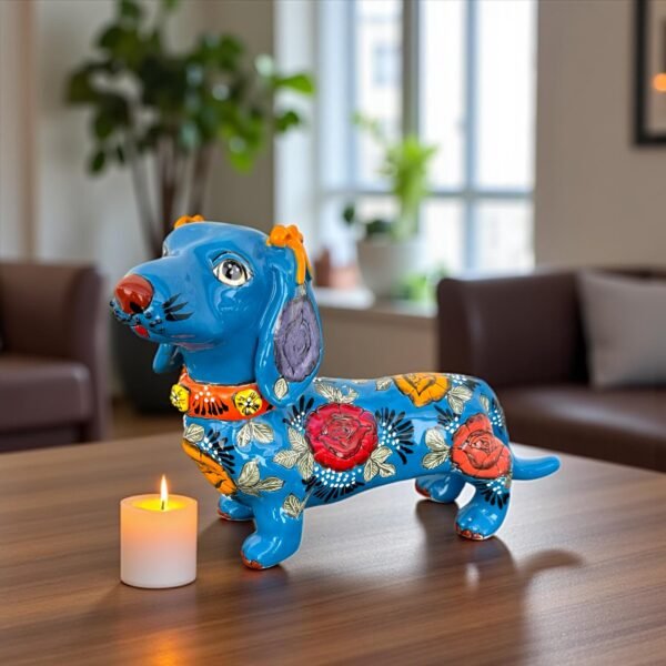 Talavera Dachshund Scupture Ceramic Dog, Talavera Pottery, Puebla Mexican Pottery, Dachshund Statue, Handmade And Hand Painted  Home Decor