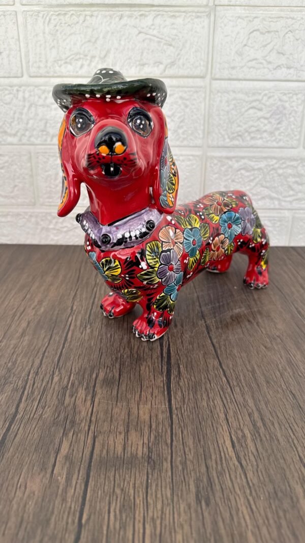 Talavera Dachshund Scupture Ceramic Dog, Talavera Pottery, Puebla Mexican Pottery, Dachshund Statue, Handmade And Hand Painted  Home Decor - Image 2