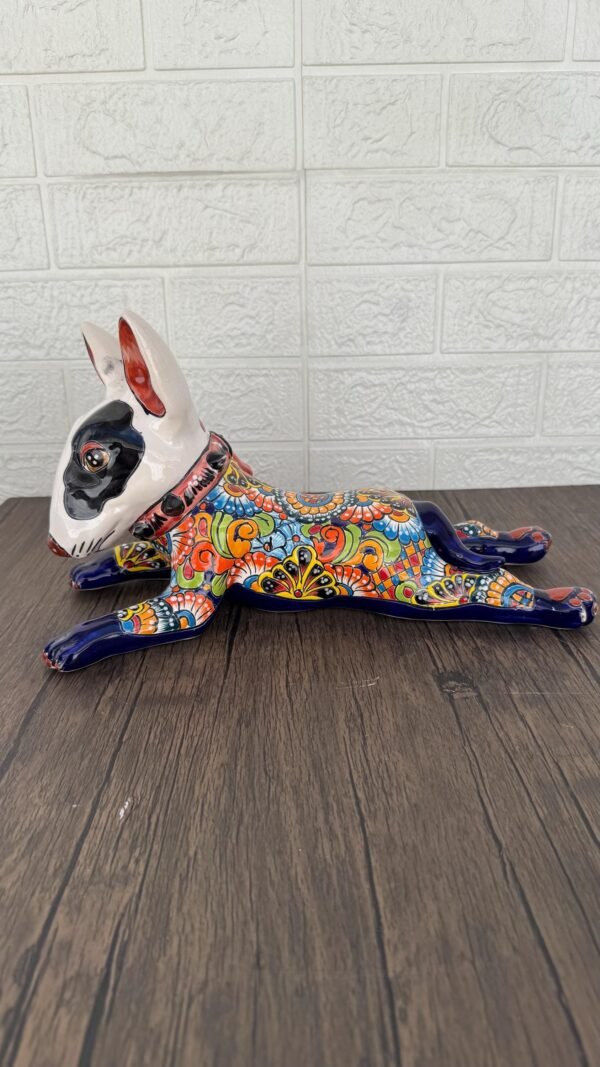 Talavera Bull Terrier Sculpture  Ceramic Dog, Talavera Pottery, Puebla Mexican Pottery, Bull Terrier Statue, Handmade And Hand Painted - Image 2