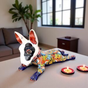 Talavera Bull Terrier Sculpture  Ceramic Dog, Talavera Pottery, Puebla Mexican Pottery, Bull Terrier Statue, Handmade And Hand Painted