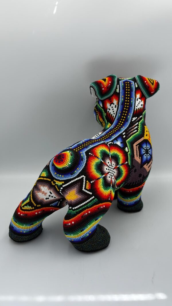 Dog Schnauzer Statue Huichol Sculpture Of Mexican Folk Art, Pet Wixarika As A Mexican Decorative Figure, Made Of Resin And Beads - Image 2