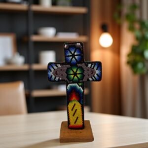 Handmade Huichol Beaded Cross from Nayarit, Mexico – Crucifix Colorful Mexican Folk Art Crucifix Made Wood And Resin And Beads