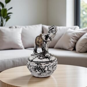 Handmade Resin Elephant Jewelry Box, Decorative Trinket Holder with Lid, Intricate Floral Carvings, Elegant Resin Elephant Figurine for Home