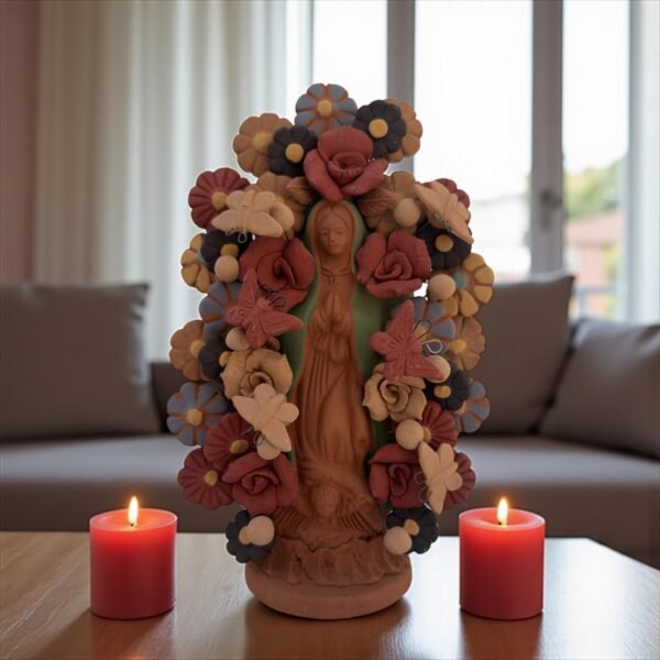 Virgin Mary Handmade Clay Piece, Virgen de Guadalupe  Mexican Decoration, Mary Virgin Sculpture, Metepec Estado de México Virgencita