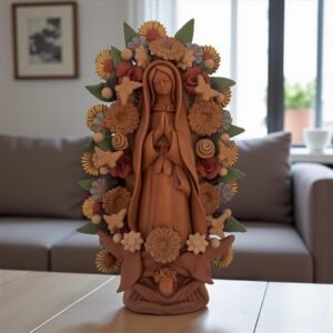 Virgin Mary Handmade Clay Piece, Virgen de Guadalupe  Mexican Decoration, Mary Virgin Sculpture, Metepec Estado de México Virgencita