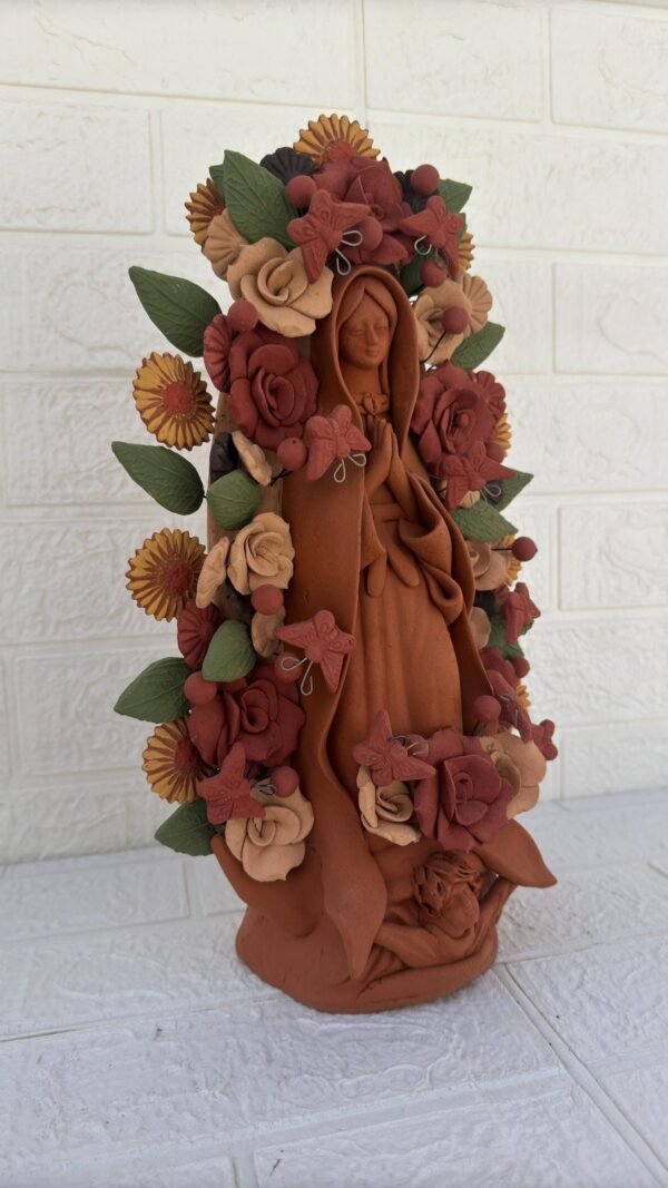 Virgin Mary Handmade Clay Piece, Virgen de Guadalupe  Mexican Decoration, Mary Virgin Sculpture, Metepec Estado de México Virgencita - Image 2