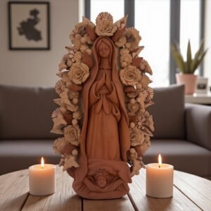 Virgin Mary Handmade Clay Piece, Virgen de Guadalupe  Mexican Decoration, Mary Virgin Sculpture, Metepec Estado de México Virgencita
