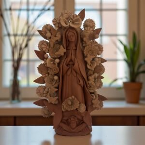 Virgin Mary Handmade Clay Piece, Virgen de Guadalupe  Mexican Decoration, Mary Virgin Sculpture, Metepec Estado de México Virgencita