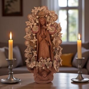 XL Virgin Mary Handmade Clay Piece, Virgen de Guadalupe  Mexican Decoration, Mary Virgin Sculpture,Metepec Estado de México Virgencita 23.7”