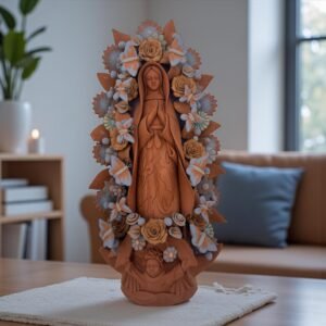 XL Virgin Mary Handmade Clay Piece, Virgen de Guadalupe  Mexican Decoration, Mary Virgin Sculpture,Metepec Estado de México Virgencita 23.7”