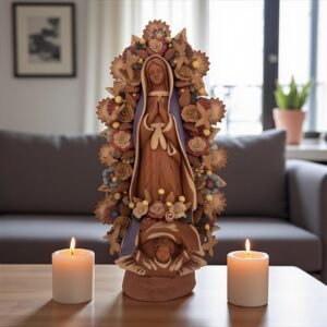 XL Virgin Mary Handmade Clay Piece, Virgen de Guadalupe  Mexican Decoration, Mary Virgin Sculpture,Metepec Estado de México Virgencita 23.7”