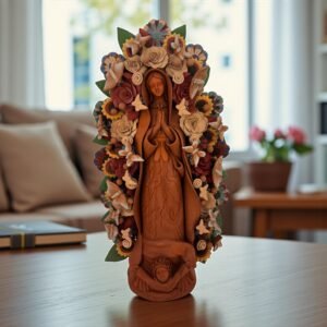 XL Virgin Mary Handmade Clay Piece, Virgen de Guadalupe  Mexican Decoration, Mary Virgin Sculpture,Metepec Estado de México Virgencita 23.7”