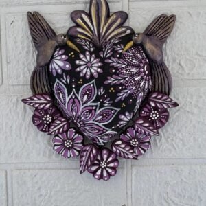 Corazon Sagrado Hummingbird Mexican Clay Decoration, MexicanHeart, Heart Wall Hanging, Decorative Heart, Rustic Heart Decor, Heart Statue