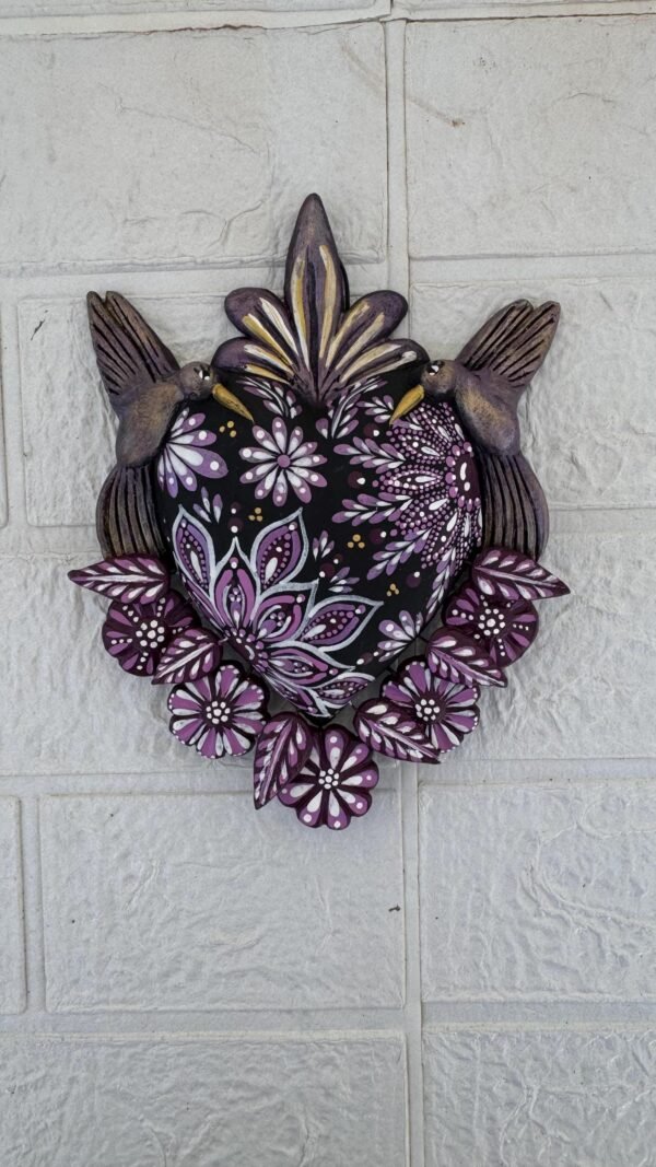 Corazon Sagrado Hummingbird Mexican Clay Decoration, MexicanHeart, Heart Wall Hanging, Decorative Heart, Rustic Heart Decor, Heart Statue