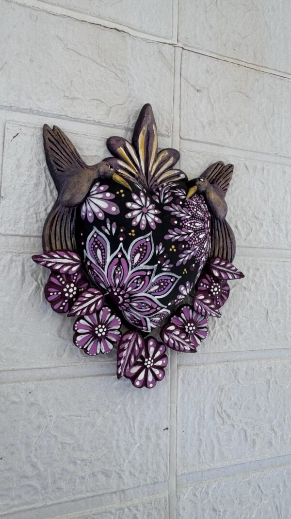 Corazon Sagrado Hummingbird Mexican Clay Decoration, MexicanHeart, Heart Wall Hanging, Decorative Heart, Rustic Heart Decor, Heart Statue - Image 2