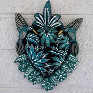 Corazon Sagrado Hummingbird Mexican Clay Decoration, MexicanHeart, Heart Wall Hanging, Decorative Heart, Rustic Heart Decor, Heart Statue