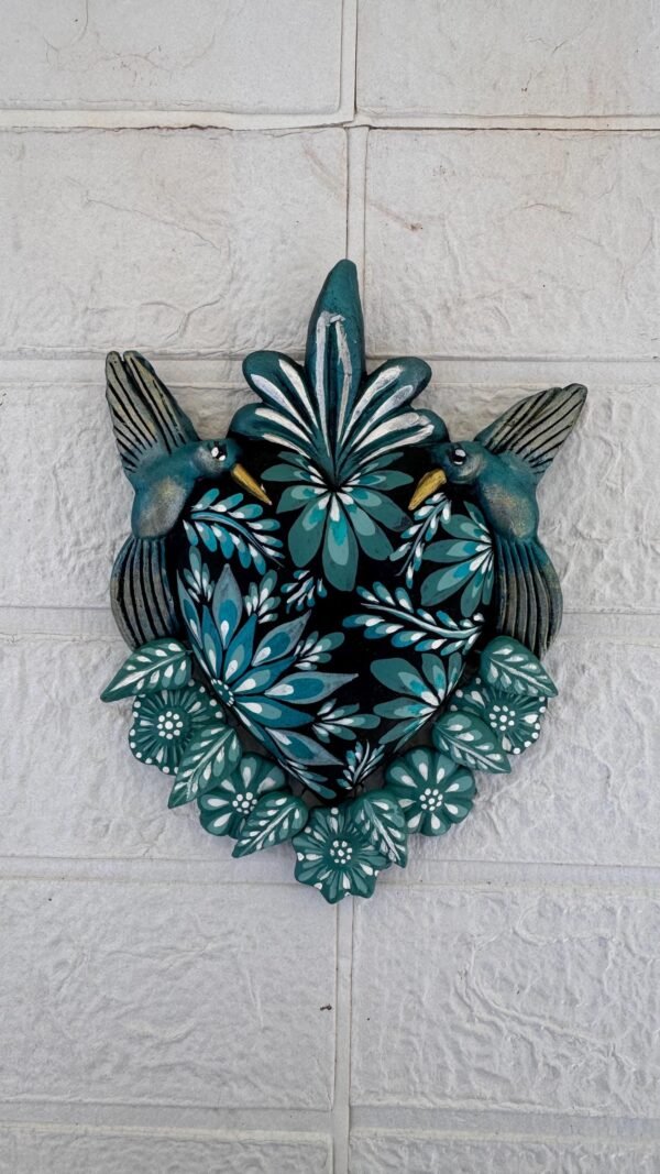 Corazon Sagrado Hummingbird Mexican Clay Decoration, MexicanHeart, Heart Wall Hanging, Decorative Heart, Rustic Heart Decor, Heart Statue