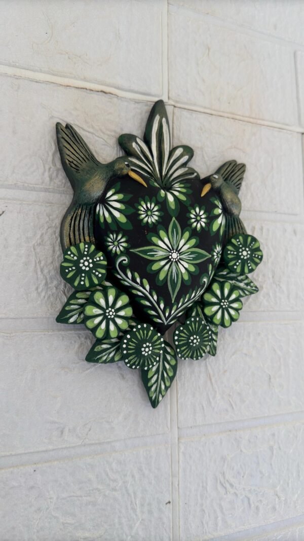 Corazon Sagrado Hummingbird Mexican Clay Decoration, MexicanHeart, Heart Wall Hanging, Decorative Heart, Rustic Heart Decor, Heart Statue - Image 2