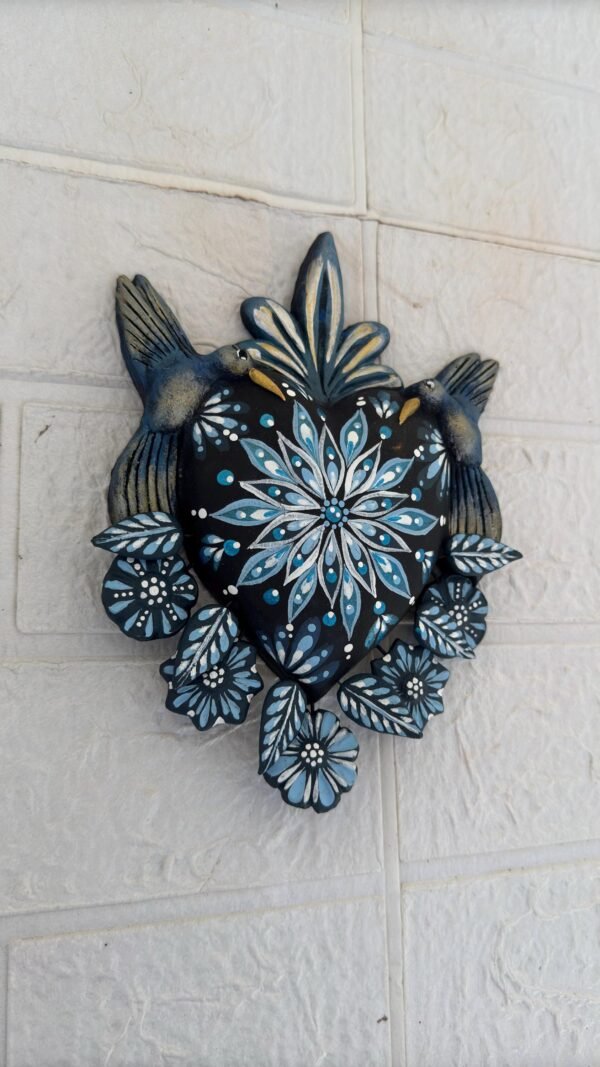Corazon Sagrado Hummingbird Mexican Clay Decoration, MexicanHeart, Heart Wall Hanging, Decorative Heart, Rustic Heart Decor, Heart Statue - Image 2