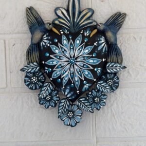 Corazon Sagrado Hummingbird Mexican Clay Decoration, MexicanHeart, Heart Wall Hanging, Decorative Heart, Rustic Heart Decor, Heart Statue