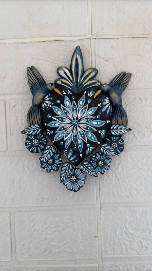 Corazon Sagrado Hummingbird Mexican Clay Decoration, MexicanHeart, Heart Wall Hanging, Decorative Heart, Rustic Heart Decor, Heart Statue