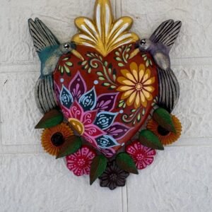 Corazon Sagrado Hummingbird Mexican Clay Decoration, MexicanHeart, Heart Wall Hanging, Decorative Heart, Rustic Heart Decor, Heart Statue