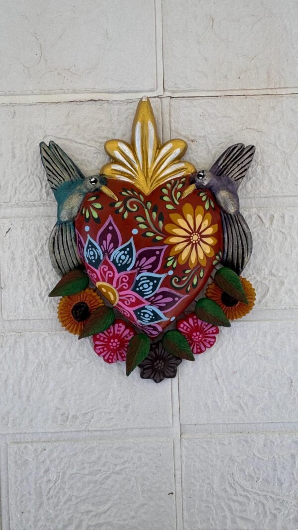 Corazon Sagrado Hummingbird Mexican Clay Decoration, MexicanHeart, Heart Wall Hanging, Decorative Heart, Rustic Heart Decor, Heart Statue