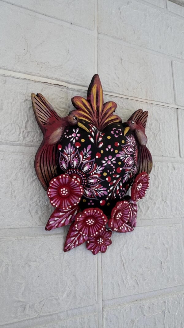Corazon Sagrado Hummingbird Mexican Clay Decoration, MexicanHeart, Heart Wall Hanging, Decorative Heart, Rustic Heart Decor, Heart Statue - Image 2