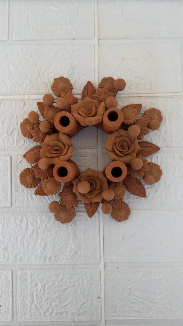 Corona De Adviento (4) Clay Handmade Candle Holder Advent Wreath With Natural Colors– Artisan Clay Centerpiece for Christmas Celebrations