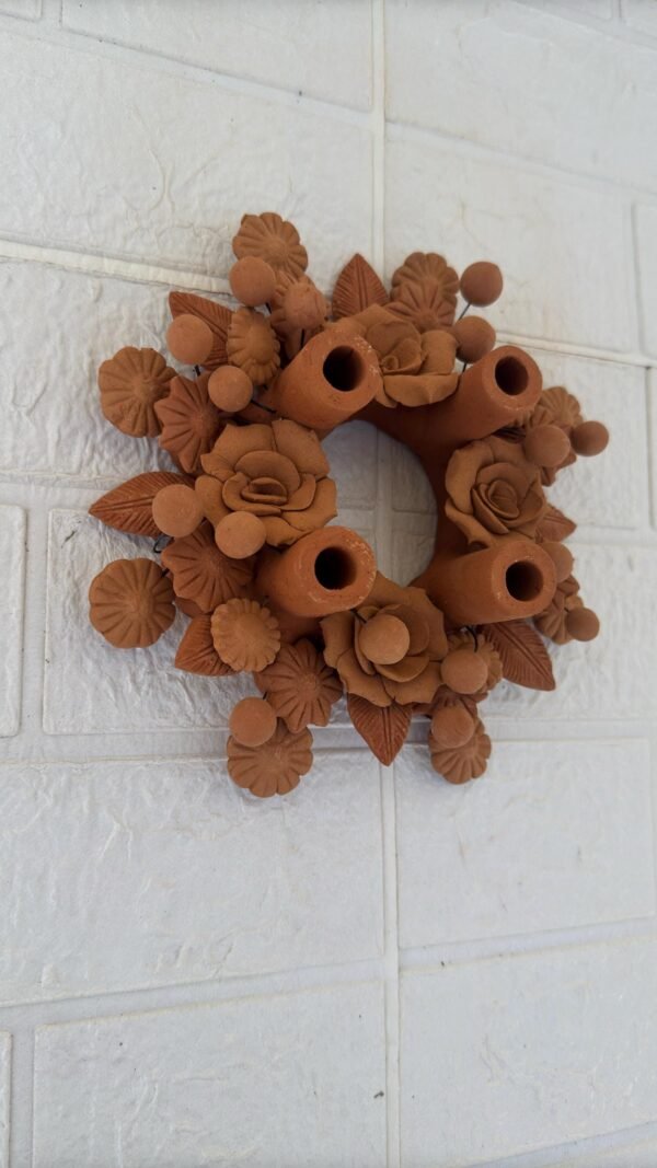 Corona De Adviento (4) Clay Handmade Candle Holder Advent Wreath With Natural Colors– Artisan Clay Centerpiece for Christmas Celebrations - Image 2