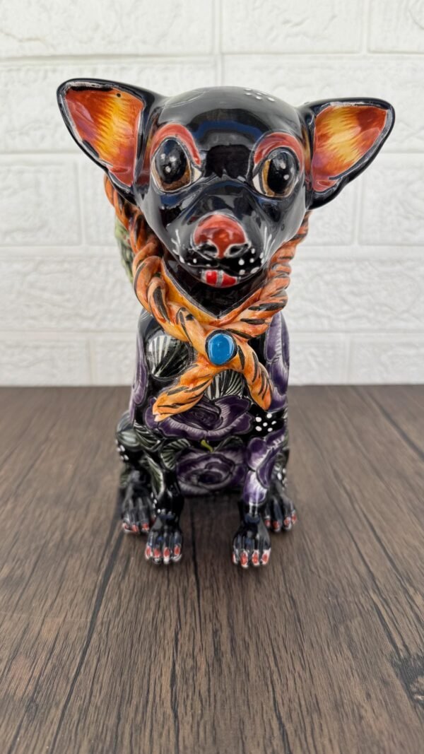 Talavera Chihuahua Pot , Ceramic dog, Talavera pottery, Puebla Mexican Pottery, Chihuahua Statue, Dog Sculpture  Hand Painted By Artisans - Image 2