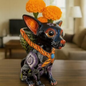 Talavera Chihuahua Pot , Ceramic dog, Talavera pottery, Puebla Mexican Pottery, Chihuahua Statue, Dog Sculpture  Hand Painted By Artisans