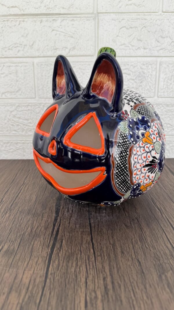Talavera Halloween Pumpkin  Handmade Colorful  Ceramic Jack-O’-Lantern Artisan Pottery from Puebla Unique Fall & Day of the Dead Spooky Art - Image 2