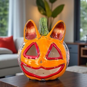 Talavera Halloween Pumpkin  Handmade Colorful  Ceramic Jack-O’-Lantern Artisan Pottery from Puebla Unique Fall & Day of the Dead Spooky Art