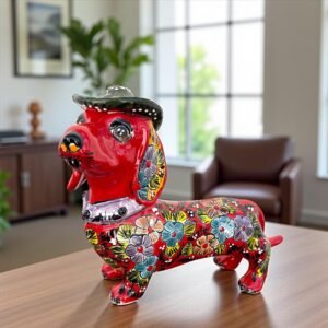 Talavera Dachshund Scupture Ceramic Dog, Talavera Pottery, Puebla Mexican Pottery, Dachshund Statue, Handmade And Hand Painted  Home Decor