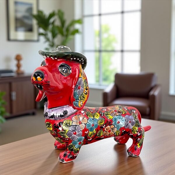 Talavera Dachshund Scupture Ceramic Dog, Talavera Pottery, Puebla Mexican Pottery, Dachshund Statue, Handmade And Hand Painted  Home Decor